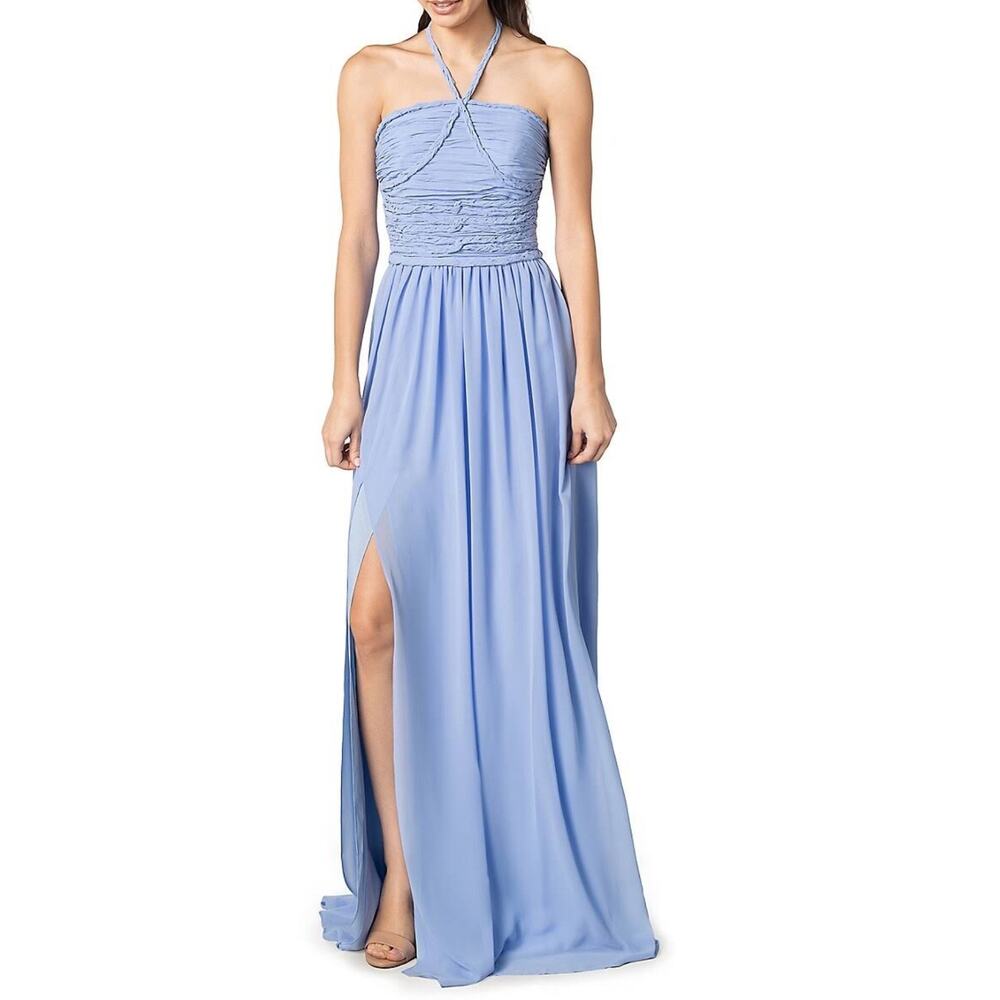 Dress The Population Aura Chiffon Halter‎ Maxi Dress Blue M NWT